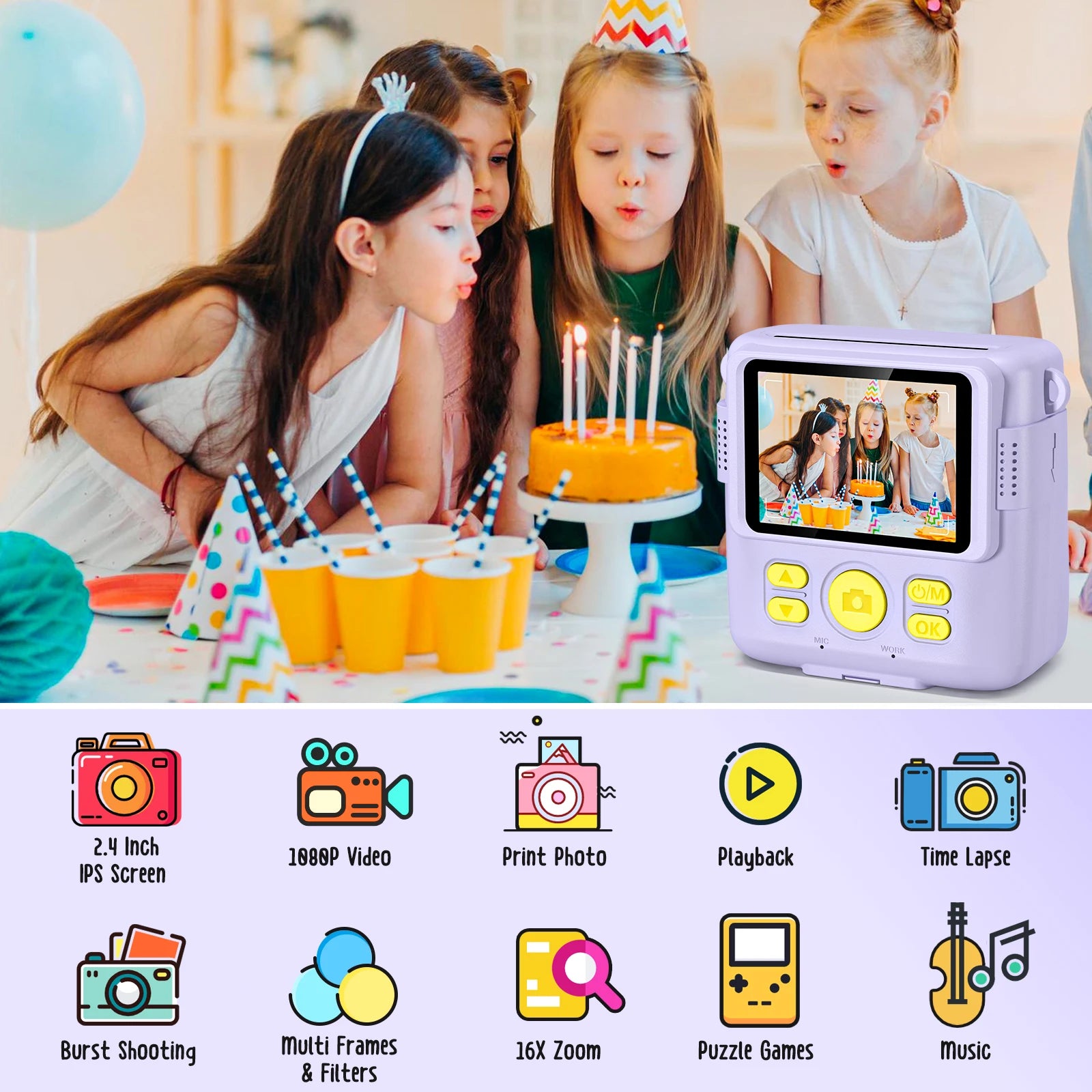 Kids Digital Camera 1080P HD Instant Print Camera Portable Camera Toy with 32GB Card Gift For Boys Girls 3-12
