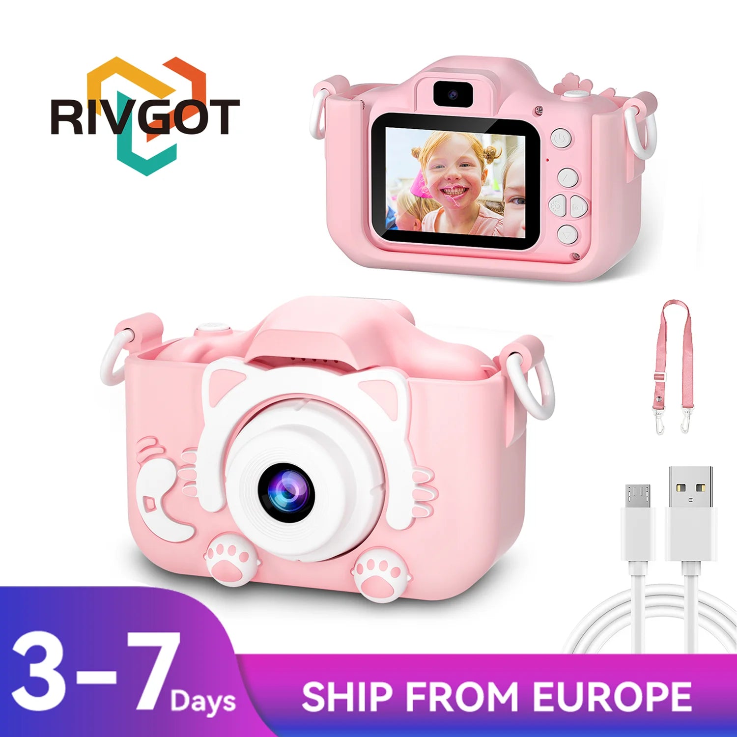 Cute Cat Children Cameras With Silicone Cases Dual Cameras Kids Photography HD Video Camera Toys Christmas Birthday Gifts