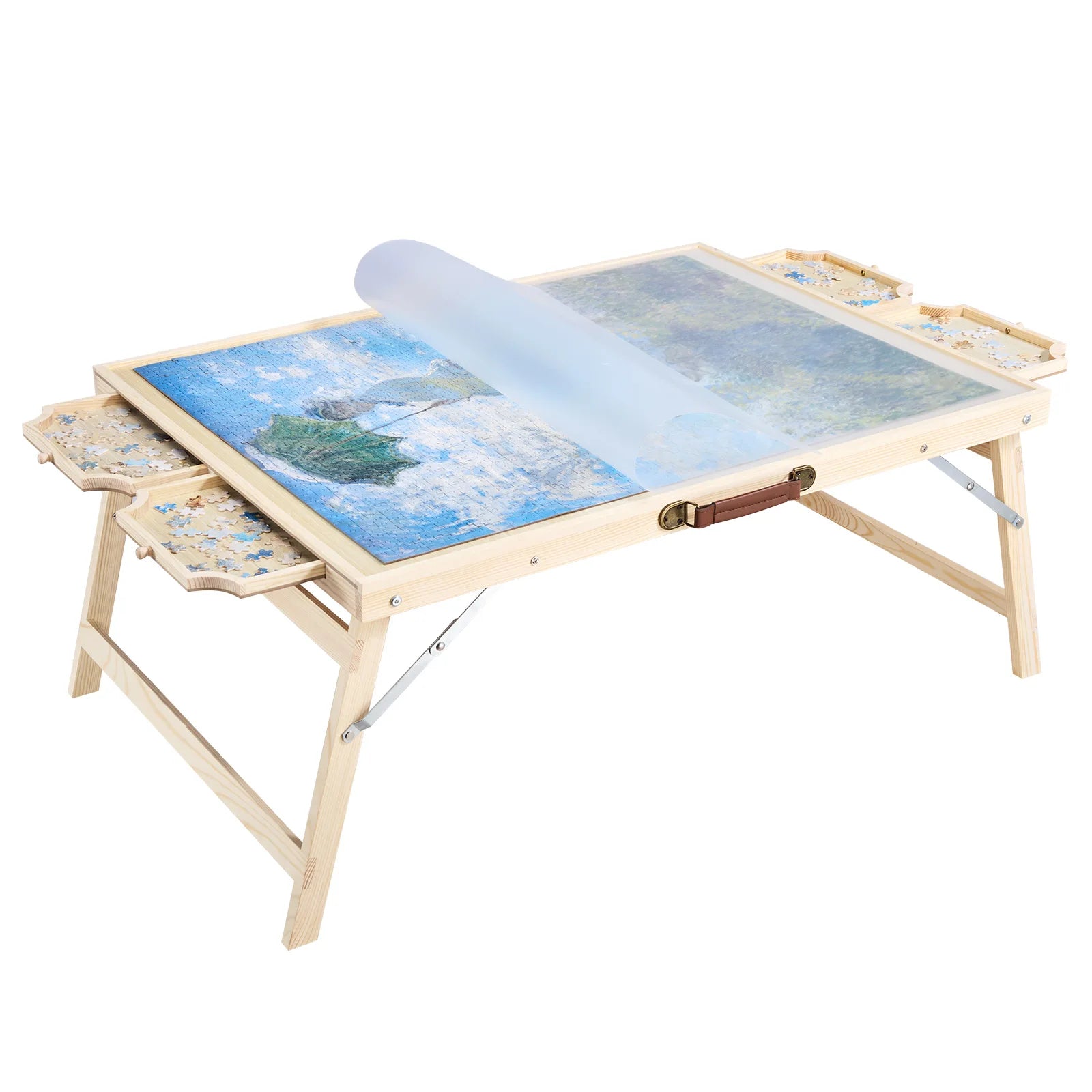 SucceBuy 1500 Piece Puzzle Table with Folding Legs 4 Drawers & Cover Portable Wooden Board Jigsaw Puzzle Accessories for Adults