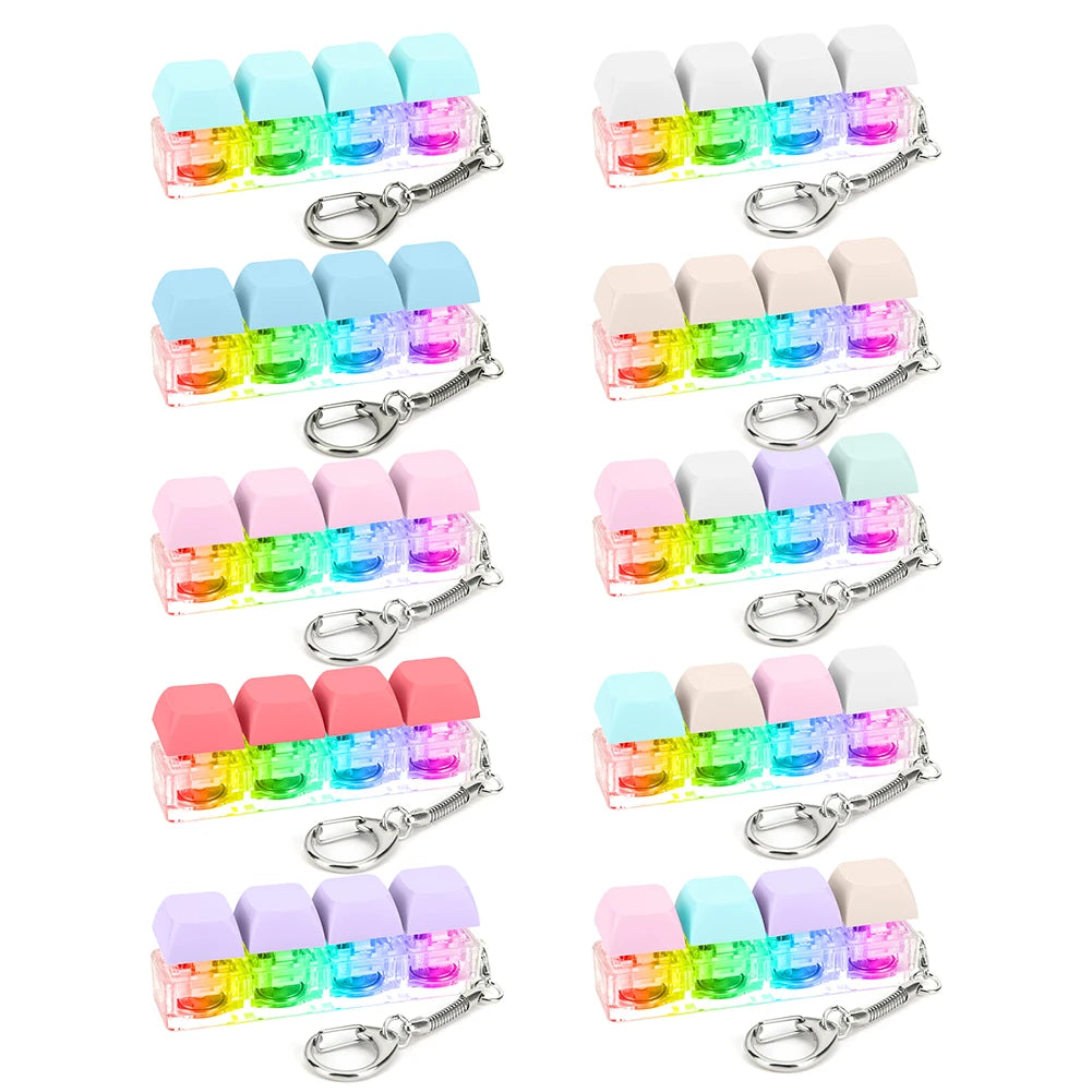 LED Keyboard Caps Toy Press Stress Relief DIY Fidget Button Key Caps Fidget Keychain Keyboard Keychain Toys Finger Keyboard Toy
