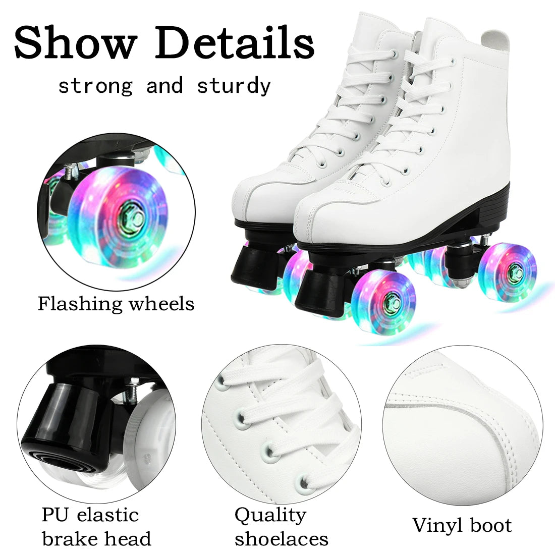 Double Row Roller Skate Shoes Flashing 4 Wheels Skates Size 37 38 39 40 41 Women Men Beginner Outdoor Skating Quad Sneakers Gift