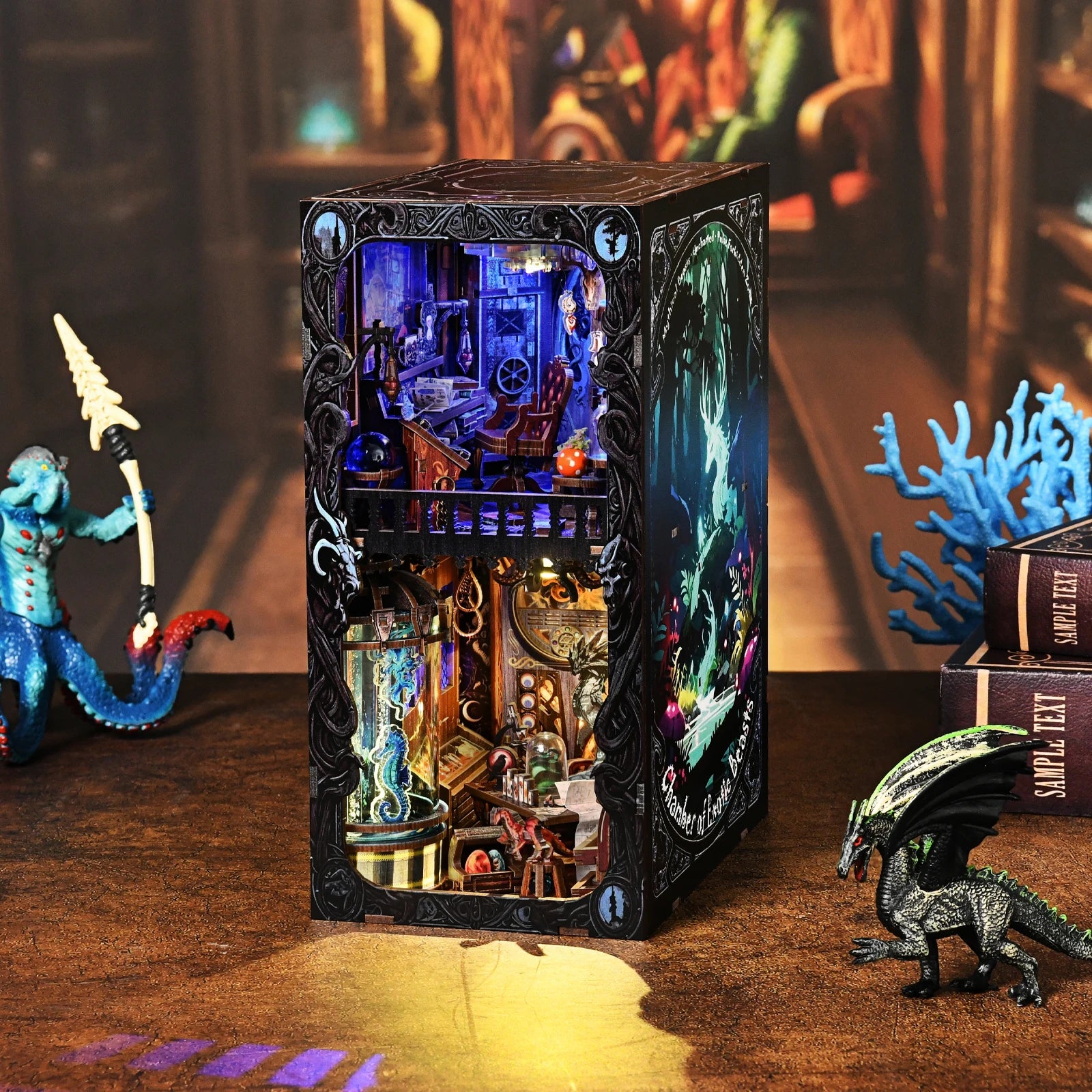 Book Nook Kit Rare Beast Collection Room 3D DIY Wooden Puzzle Handmade Bookshelf Dollhouse Model Bookend Building Home Deco