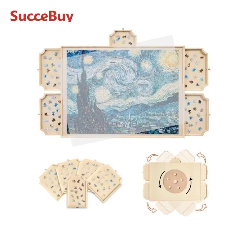 VEVOR 1500 Piece Rotating Puzzle Board with 5 Drawers and Cover Jigsaw Puzzle Wooden Table for Adults Puzzles Organizer