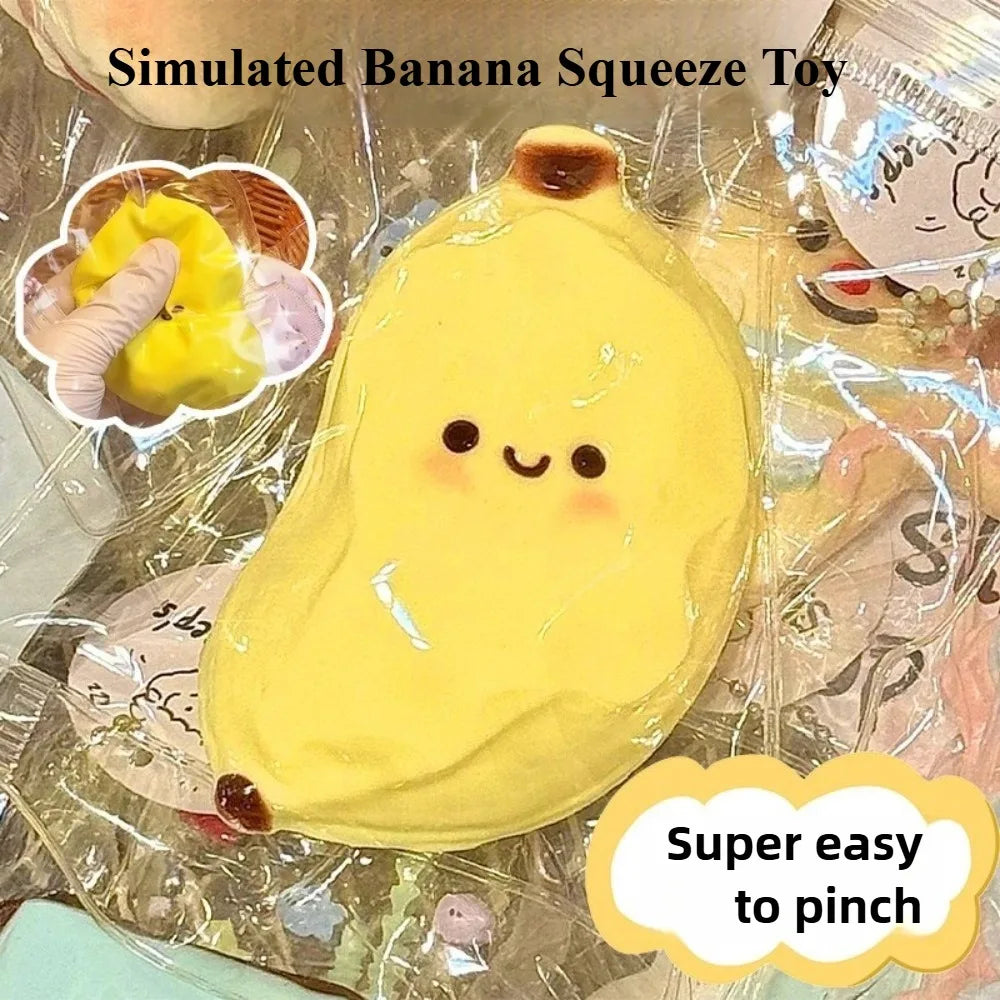 Taba Squishy Banana Squeeze Toy - Cute Stress Relief Fidget Sensory Toys for Kids Adults Soft Fake Food Prank Gift for Birthday