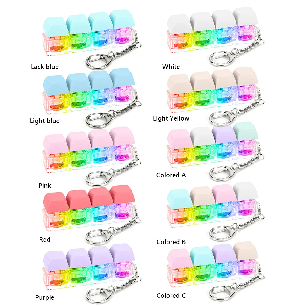 LED Keyboard Caps Toy Press Stress Relief DIY Fidget Button Key Caps Fidget Keychain Keyboard Keychain Toys Finger Keyboard Toy