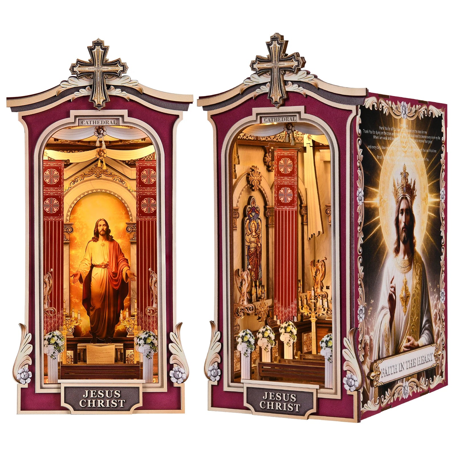 Book Nook Kit Cathedral DIY 3D Puzzle Classic Wooden Nativity Scene Ornament Bookshelf Dollhouse Model Bookend Building Home Dec