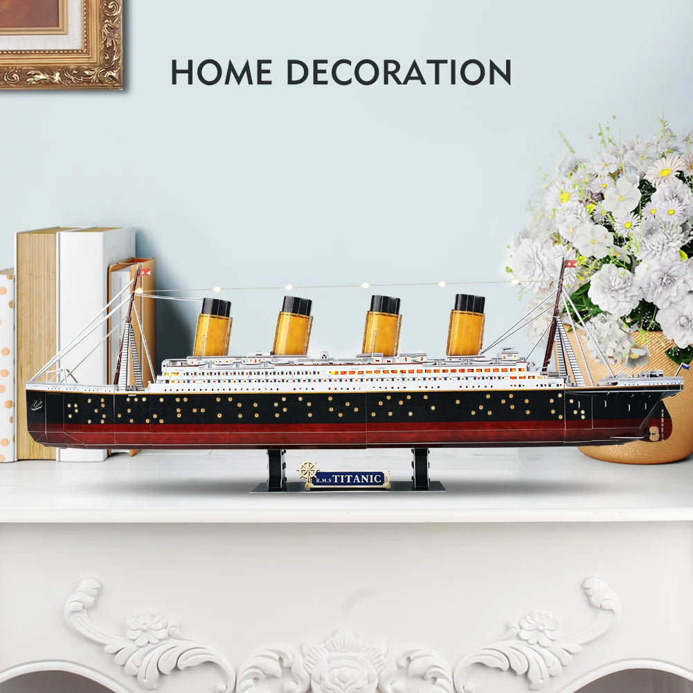 CubicFun 3D Puzzles for Adults LED Titanic Ship Model 266pcs Cruise Jigsaw Toys Lighting Building Kits Home Decoration Gifts