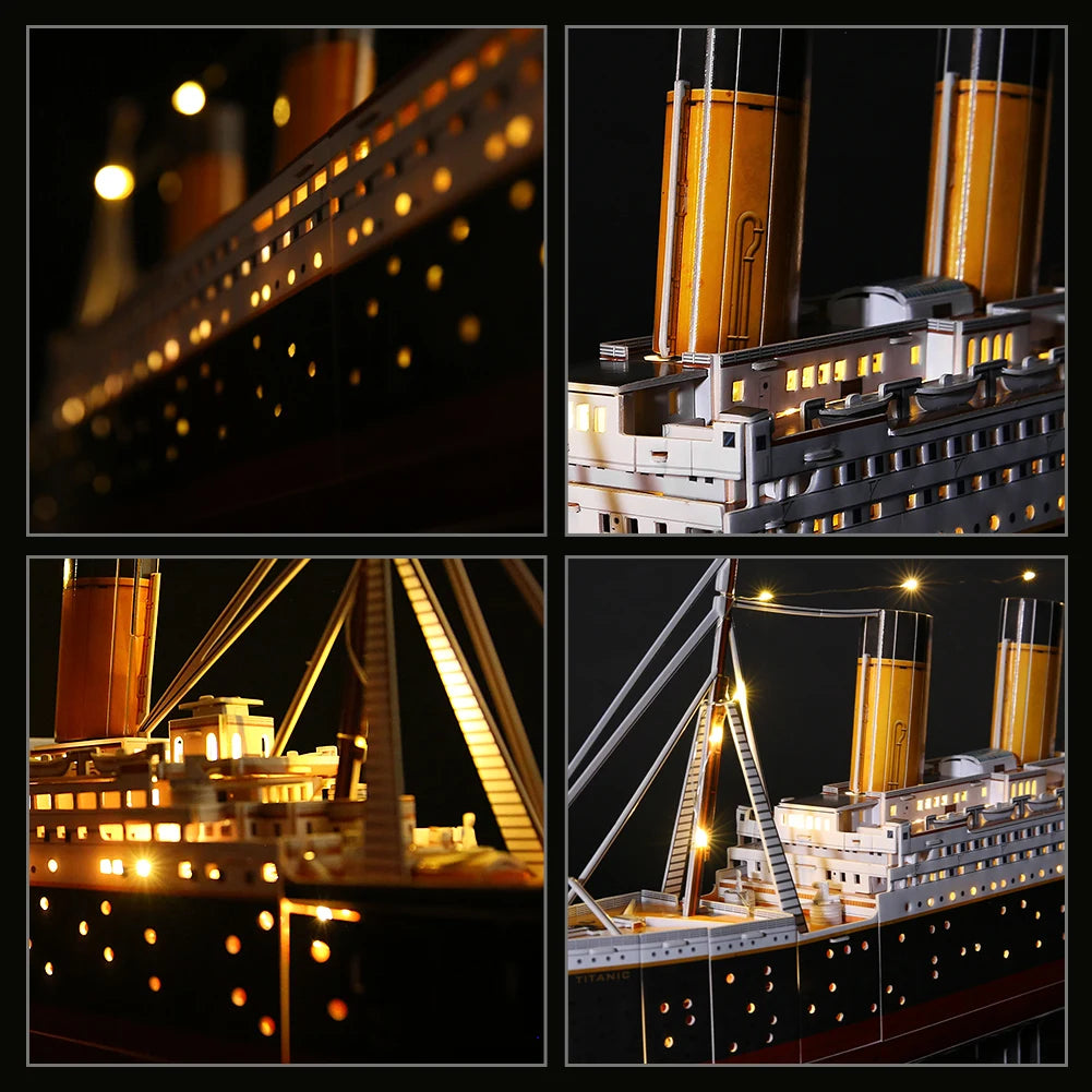 CubicFun 3D Puzzles for Adults LED Titanic Ship Model 266pcs Cruise Jigsaw Toys Lighting Building Kits Home Decoration Gifts