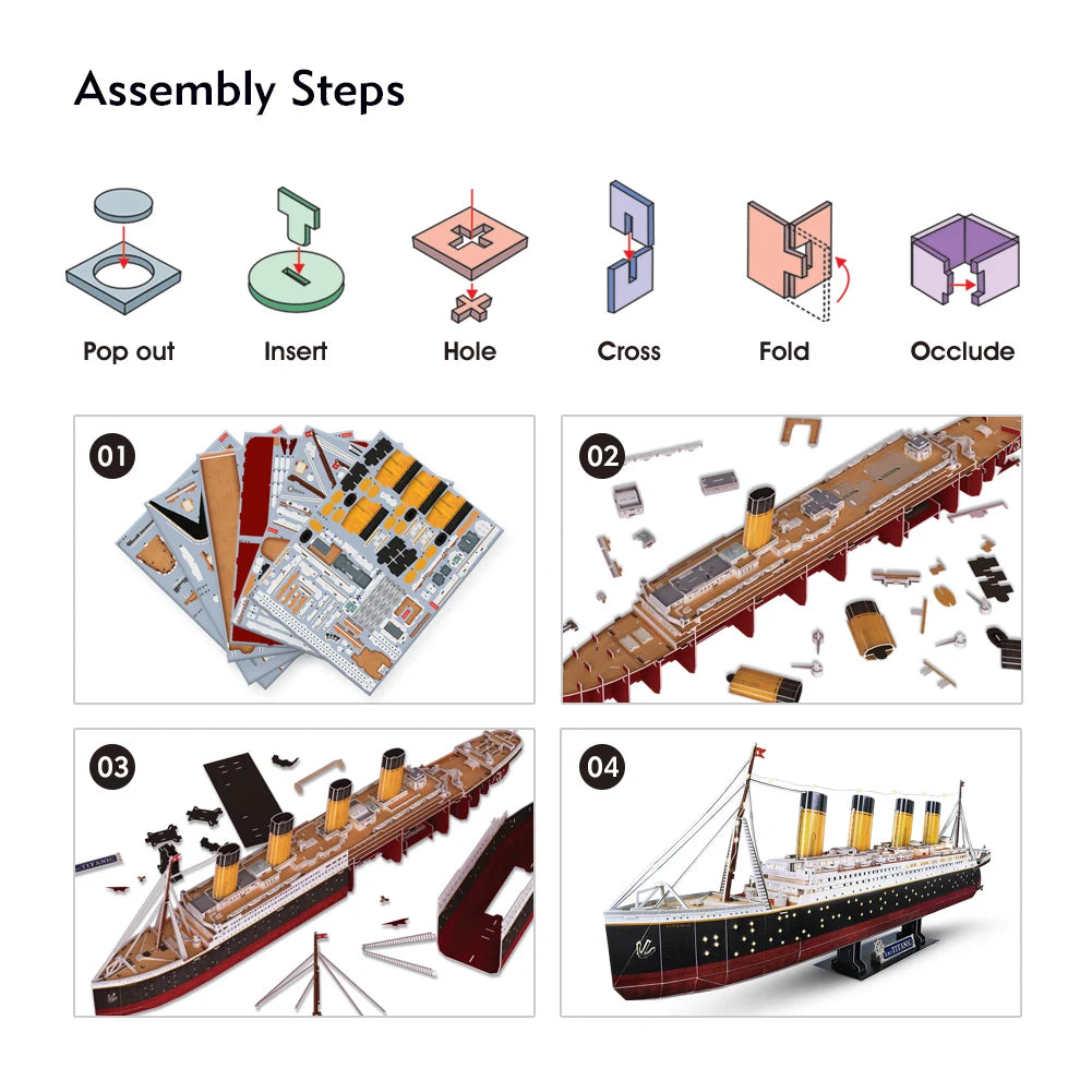 CubicFun 3D Puzzles for Adults LED Titanic Ship Model 266pcs Cruise Jigsaw Toys Lighting Building Kits Home Decoration Gifts