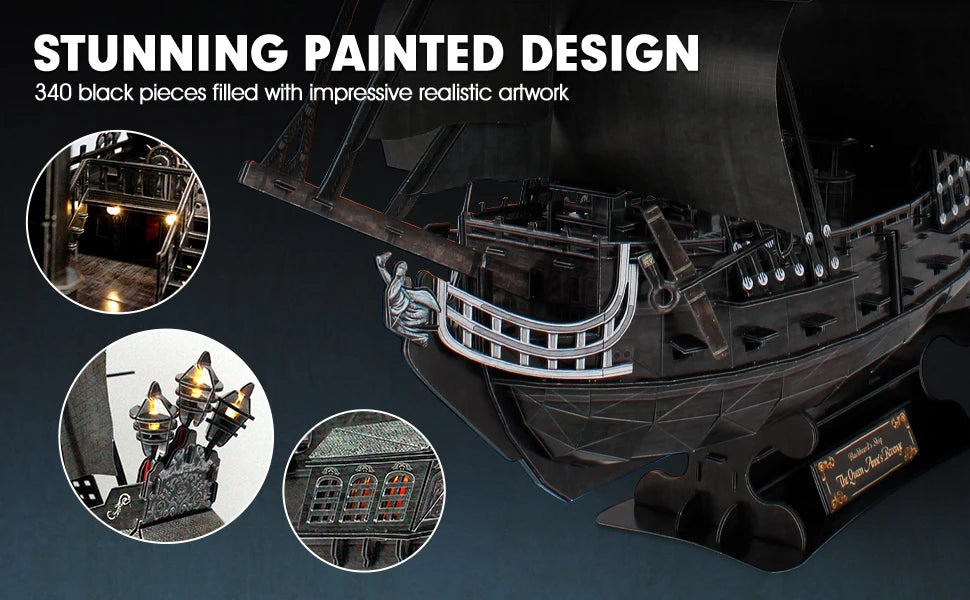 CubicFun 3D Metal Puzzles Queen Anne's Revenge 340 Pcs For teens Pirate Ship Gifts Model Kits Toys Brain Teaser Puzzles adults