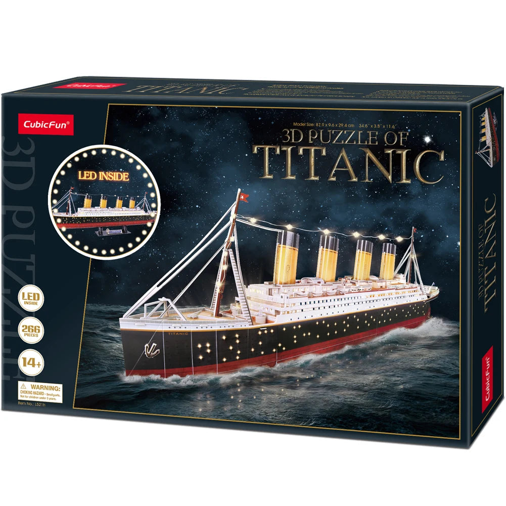 CubicFun 3D Puzzles for Adults LED Titanic Ship Model 266pcs Cruise Jigsaw Toys Lighting Building Kits Home Decoration Gifts