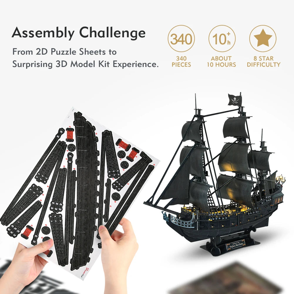 CubicFun 3D Metal Puzzles Queen Anne's Revenge 340 Pcs For teens Pirate Ship Gifts Model Kits Toys Brain Teaser Puzzles adults