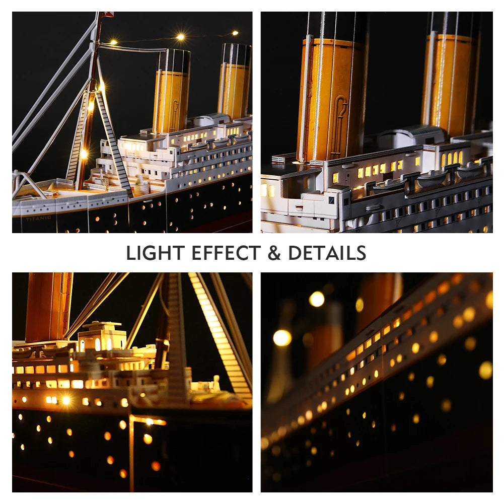 CubicFun 3D Puzzles for Adults LED Titanic Ship Model 266pcs Cruise Jigsaw Toys Lighting Building Kits Home Decoration Gifts