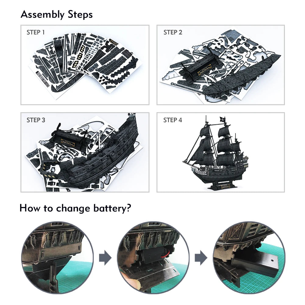 CubicFun 3D Metal Puzzles Queen Anne's Revenge 340 Pcs For teens Pirate Ship Gifts Model Kits Toys Brain Teaser Puzzles adults