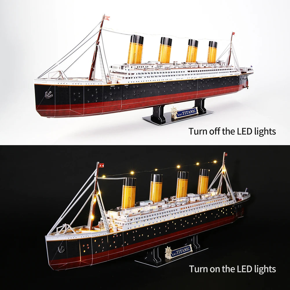 CubicFun 3D Puzzles for Adults LED Titanic Ship Model 266pcs Cruise Jigsaw Toys Lighting Building Kits Home Decoration Gifts