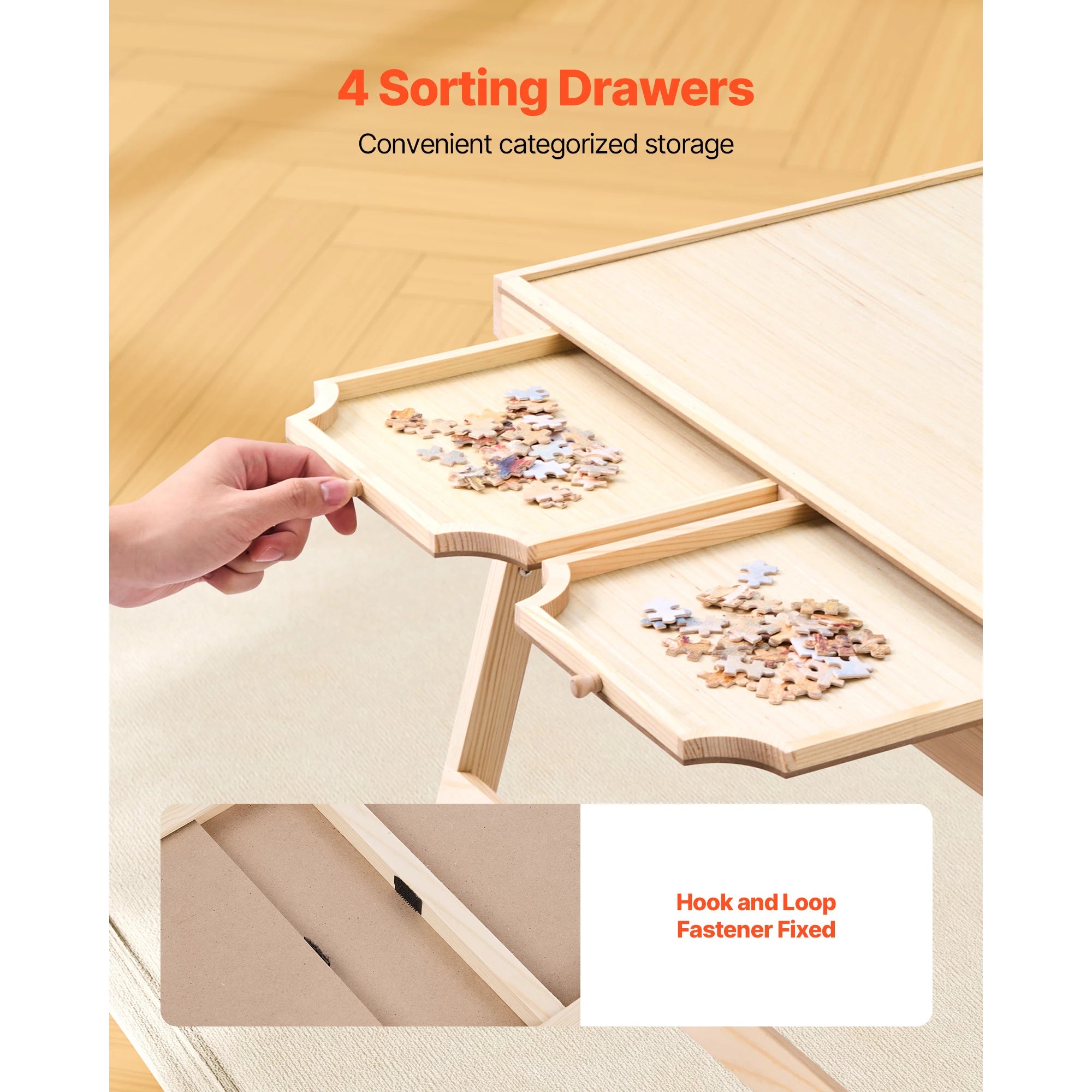 SucceBuy 1500 Piece Puzzle Table with Folding Legs 4 Drawers & Cover Portable Wooden Board Jigsaw Puzzle Accessories for Adults