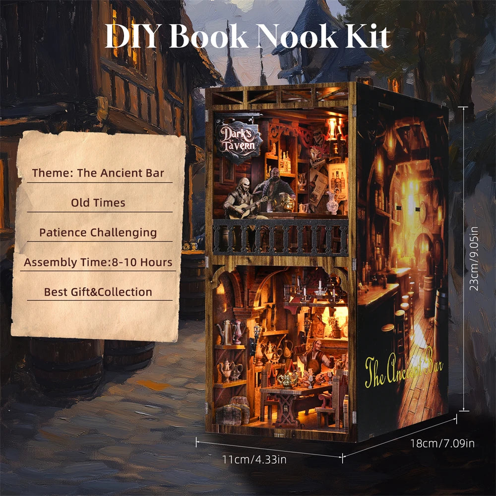 Book Nook Kit Sean's Bar DIY Wooden Puzzle Whiskey Bar Beer bar Bookshelf Dollhouse Model Bookend Building Home Decoration