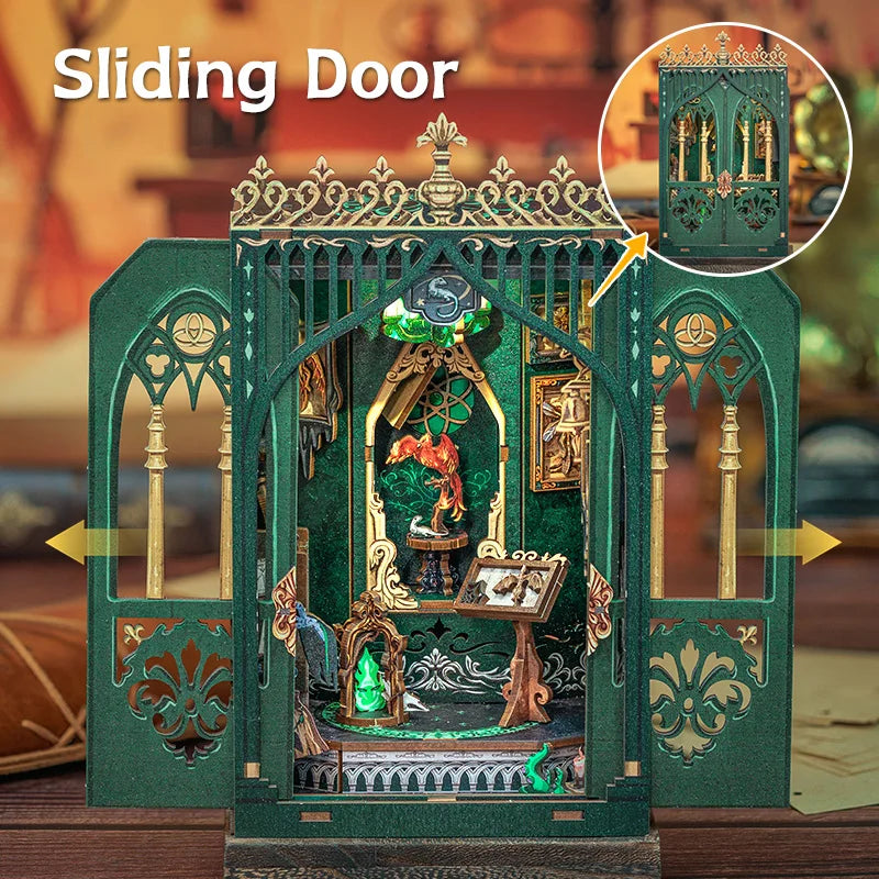 CUTEBEE Wooden 3D Puzzle DIY Book Nook Kit Miniature Dollhouse with Light Dust Cover Bookshelf Insert for Child Birthday Gift