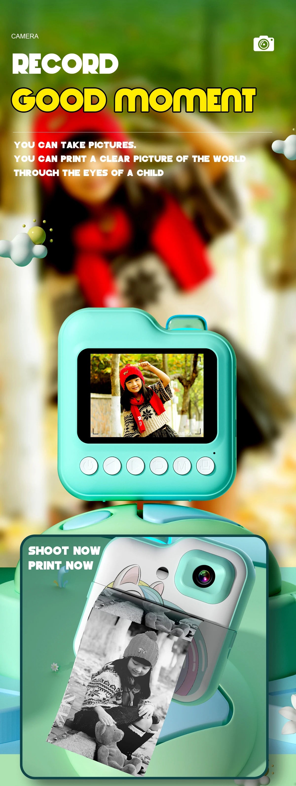 Children Camera Mini Instant Print Digital Camera 32G TF Card Inkless Printing Paper Kids Video Educational Toys For Kids Gift