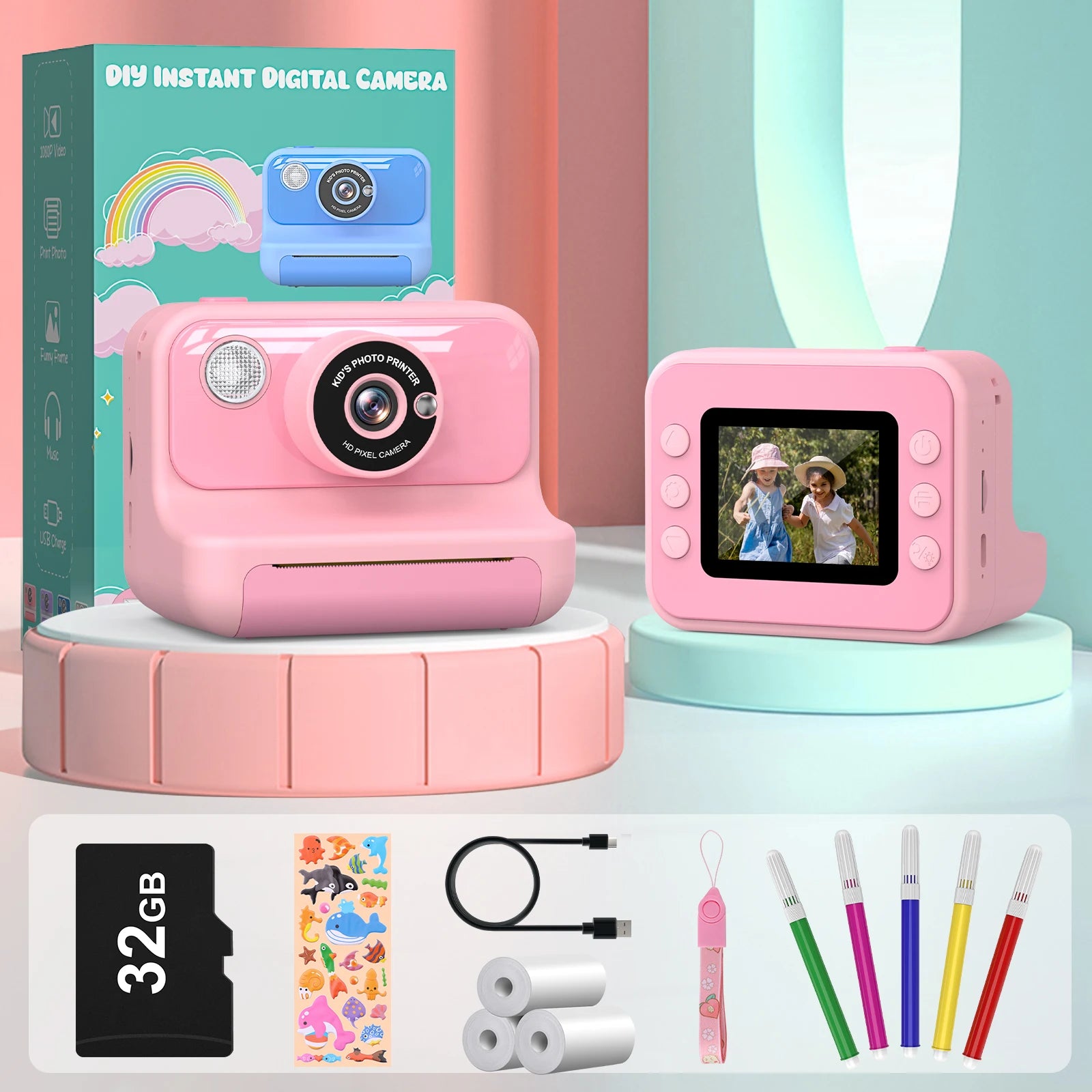 Kids Camera Instant Print 1080P HD Thermal Printing Camera 2.4 Inch Mini Digital Camera Toy For Toddle