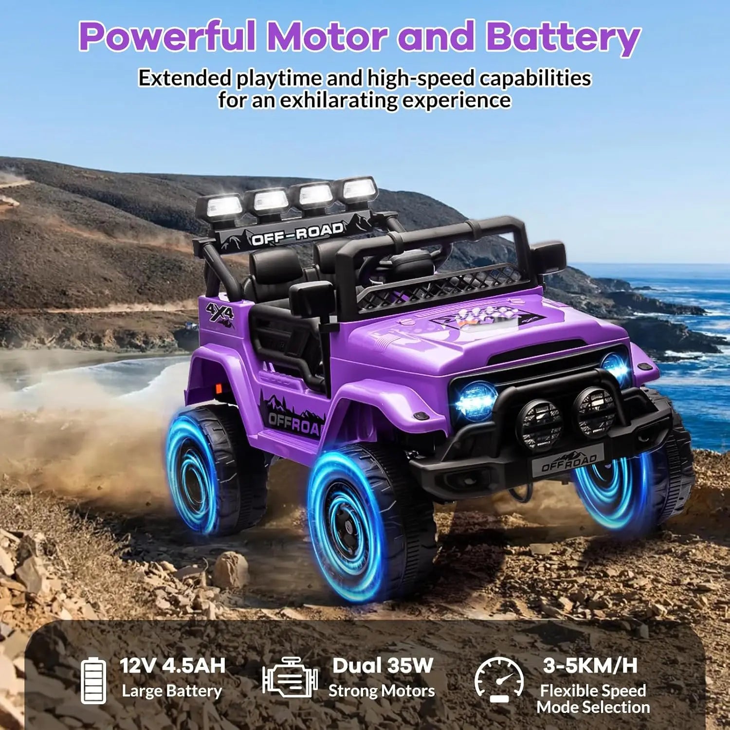 Kids Electric Ride-on SUV Toys with 2.4g Remote Control MP3 Bluetooth USB Front & Back Lights Sound Steering Wheel for 3-6 Years