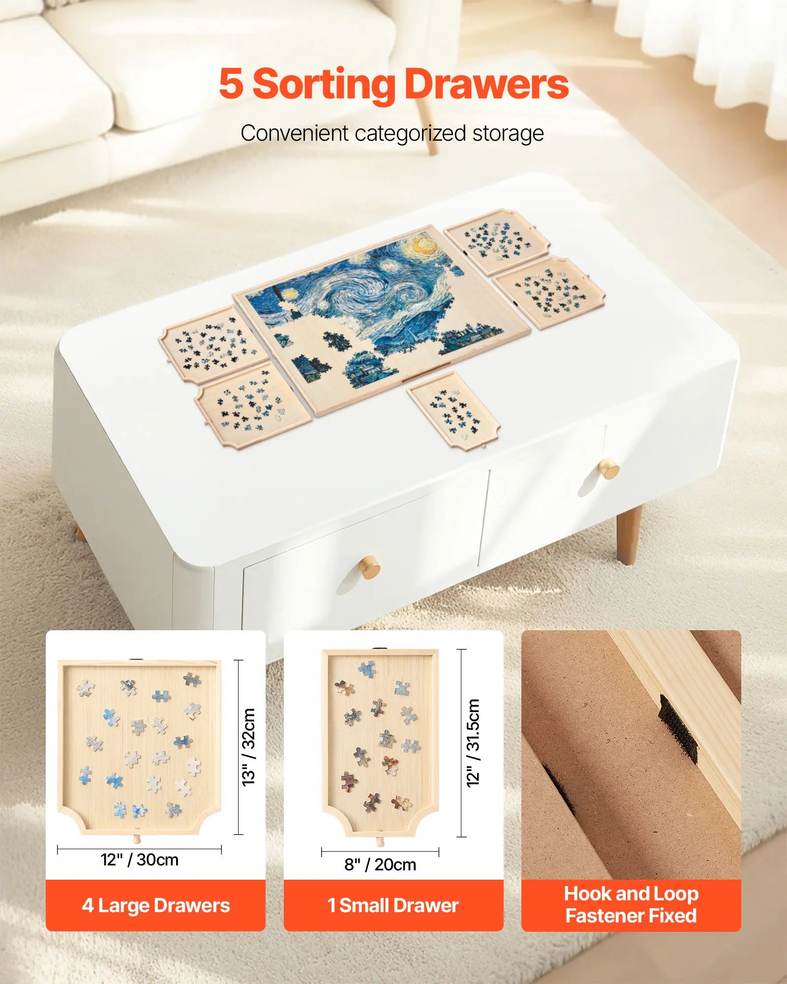 SucceBuy 1500 Piece Rotating Puzzle Board with 5 Drawers and Cover Jigsaw Puzzle Wooden Table for Adults Puzzles Organizer