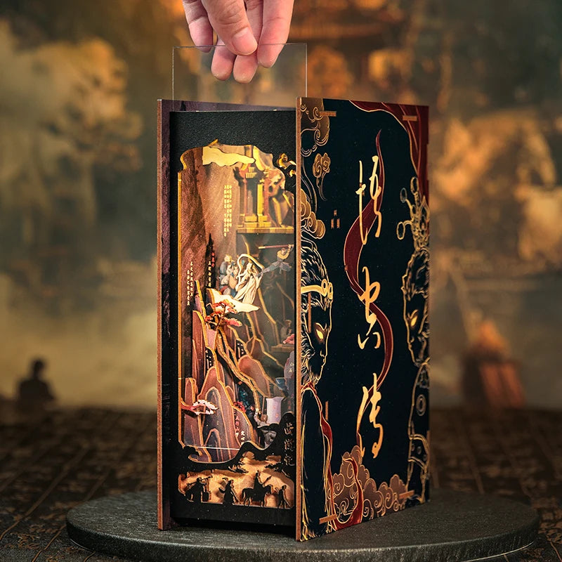 CUTEBEE Wooden 3D Puzzle DIY Book Nook Kit Miniature Dollhouse with Light Dust Cover Bookshelf Insert for Child Birthday Gift