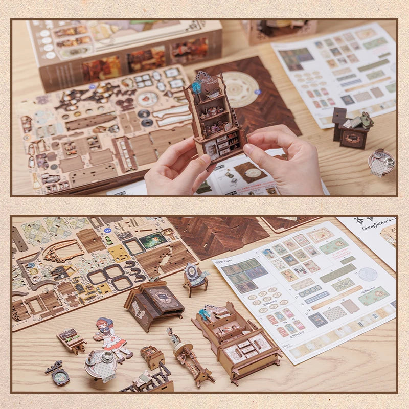 CUTEBEE Wooden Dollhouse Kit Miniature Doll House Kits Booknook Bookshelf Book Nook with Dust Cover Bookends Christmas Gift