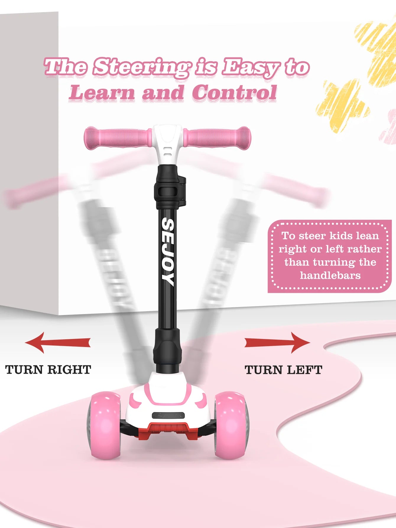 SEJOY Kick Scooter for Kids with 3 Light Up Wheels and Adjustable Height,Children's Foot Scooters,Baby Toys Gift