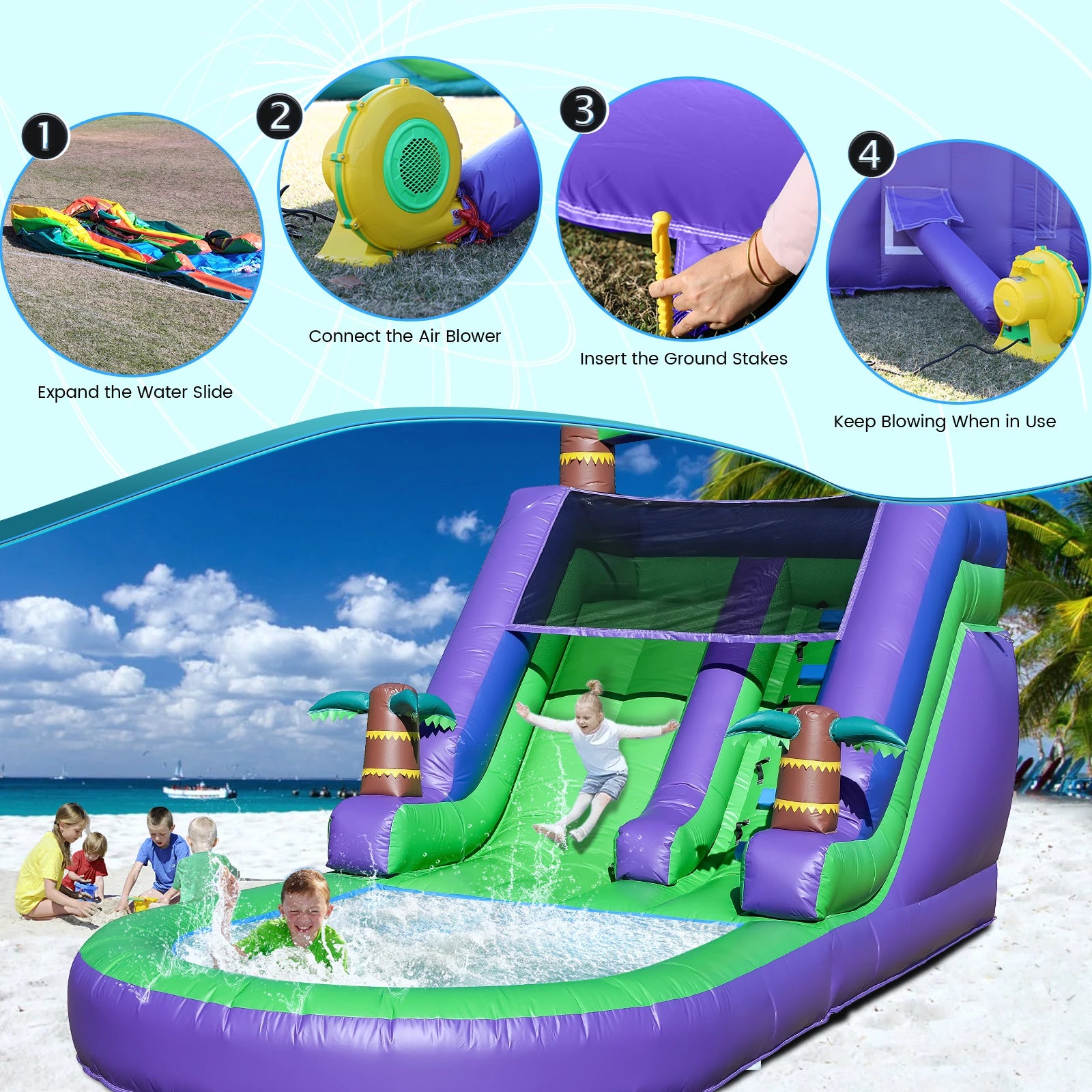 Giant Commercial PVC Inflatable Bounce House Tropical Water Slide for Kids Party Children's playground, children's toys