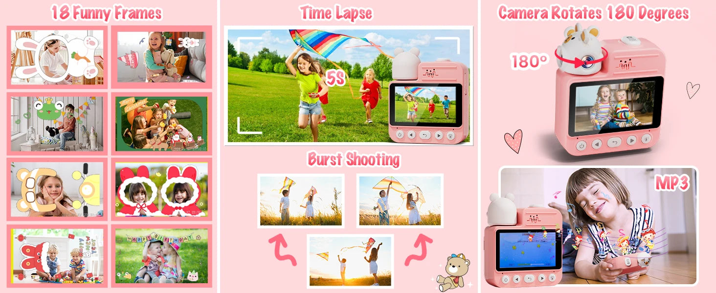 Gofunly 3.0'' Kids Instant Camera with 32G Card & 3 Print Paper, 1080P HD Kids Camera Instant Print for 6-12 Years