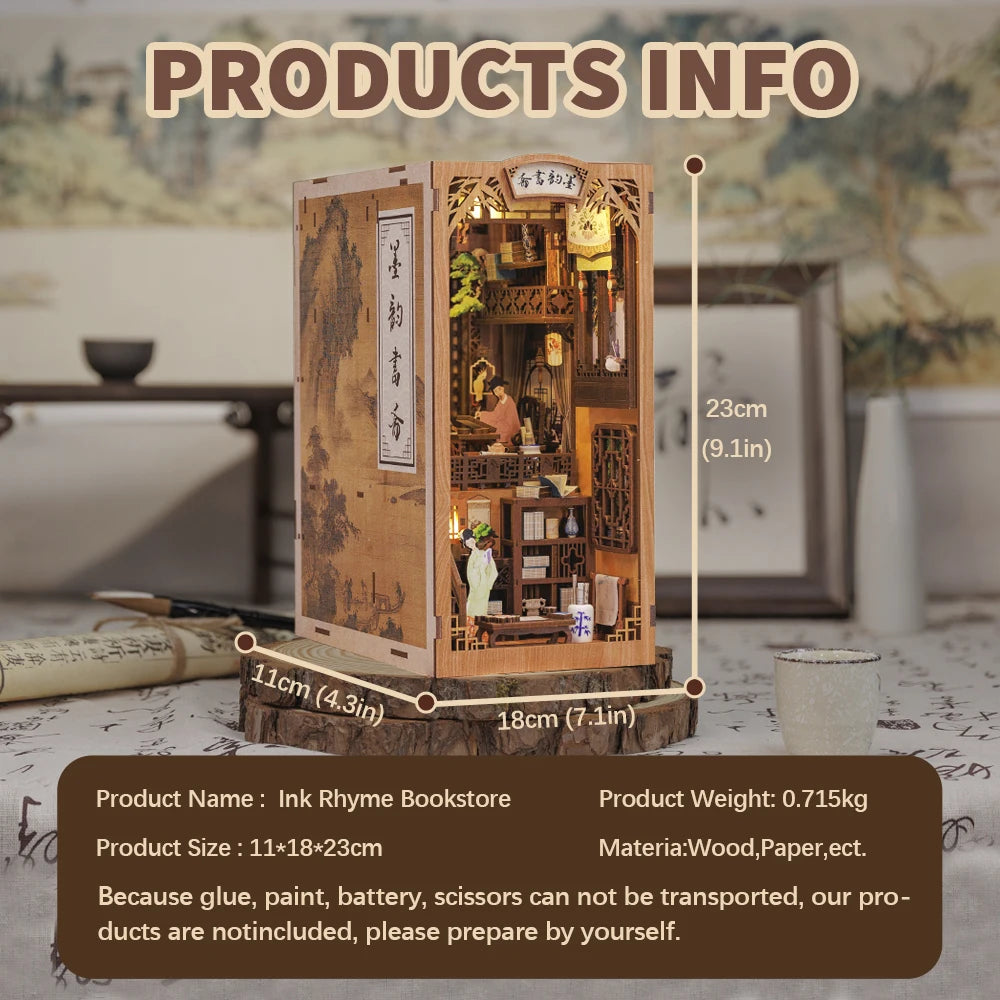 CUTEBEE Wooden Dollhouse Kit Miniature Doll House Kits Booknook Bookshelf Book Nook with Dust Cover Bookends Christmas Gift