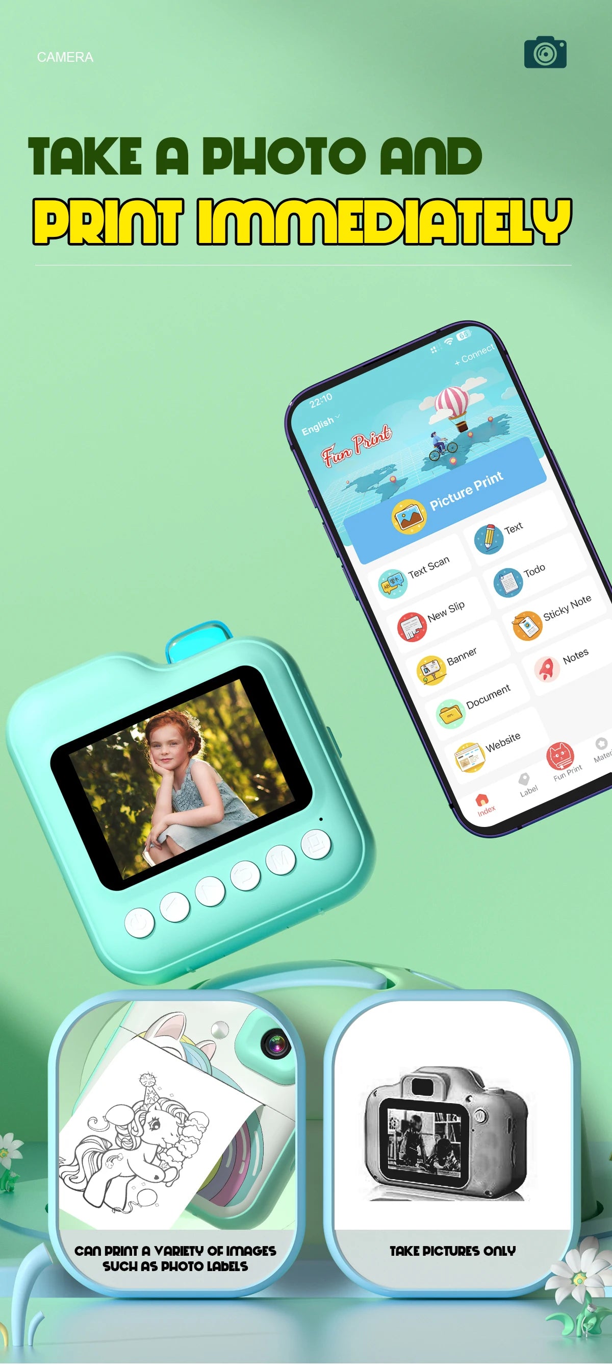 Children Camera Mini Instant Print Digital Camera 32G TF Card Inkless Printing Paper Kids Video Educational Toys For Kids Gift