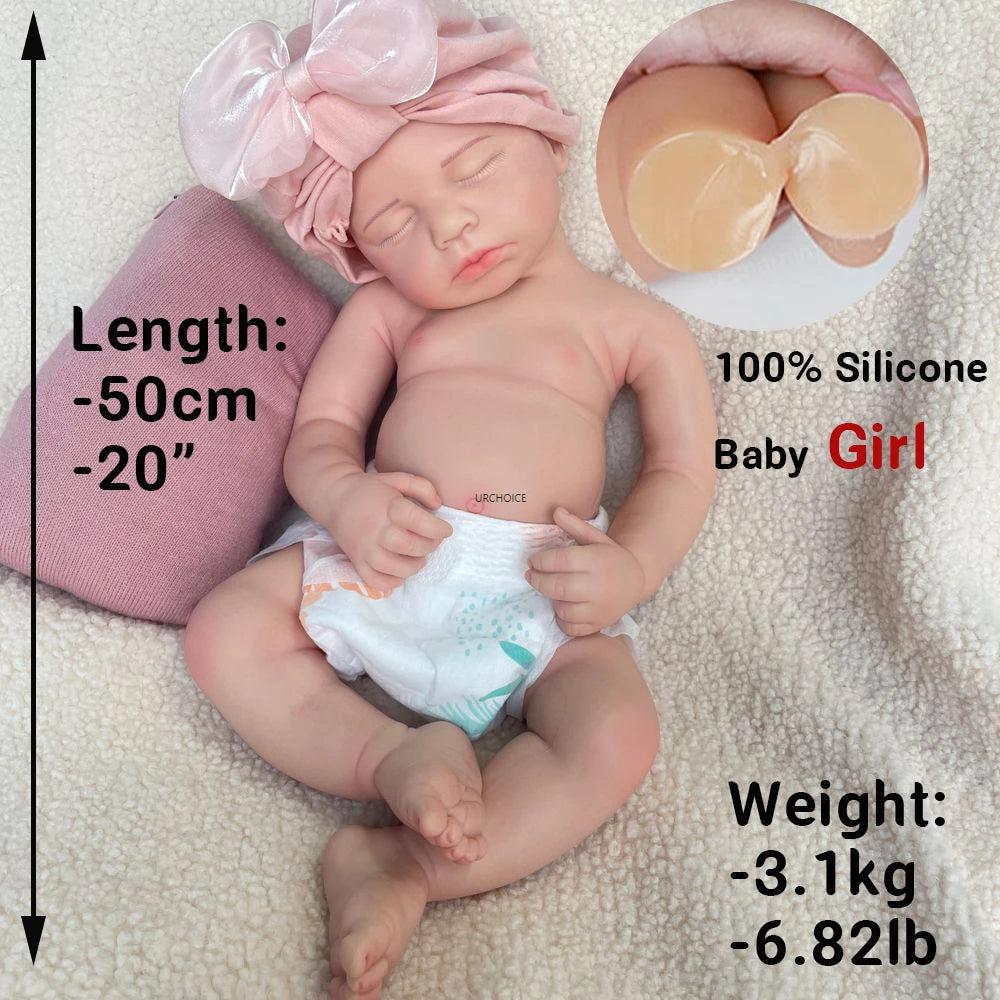 20-Inch Loulou Full Silicone Reborn Girl Handmade Visible Veins Painted Doll Easy to Clean Weighted Baby for Collector Kids Toy