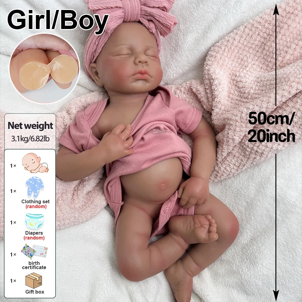 20-Inch Loulou Full Silicone Reborn Girl Handmade Visible Veins Painted Doll Easy to Clean Weighted Baby for Collector Kids Toy