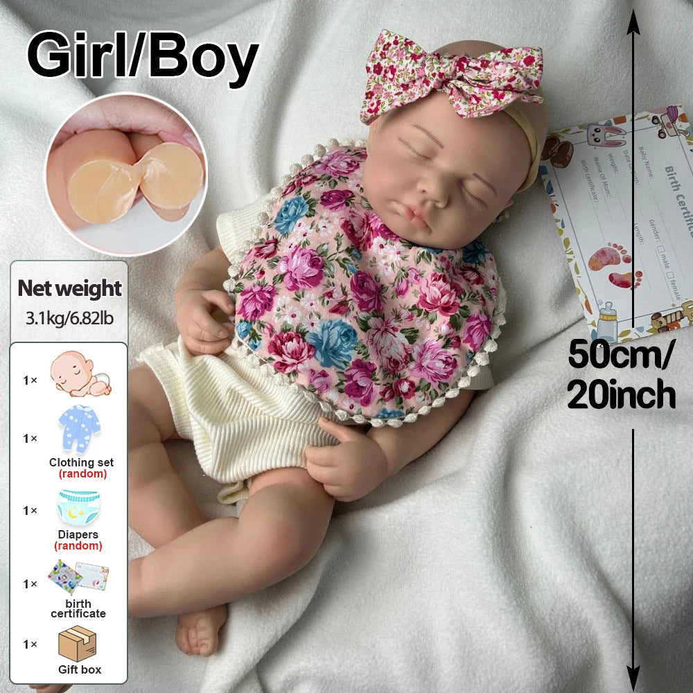 20Inch Handamde Full Body Soft Silicone Reborn Baby Girl Loulou Lifelike Details Doll Gift for Dementia Patients Kids Toy
