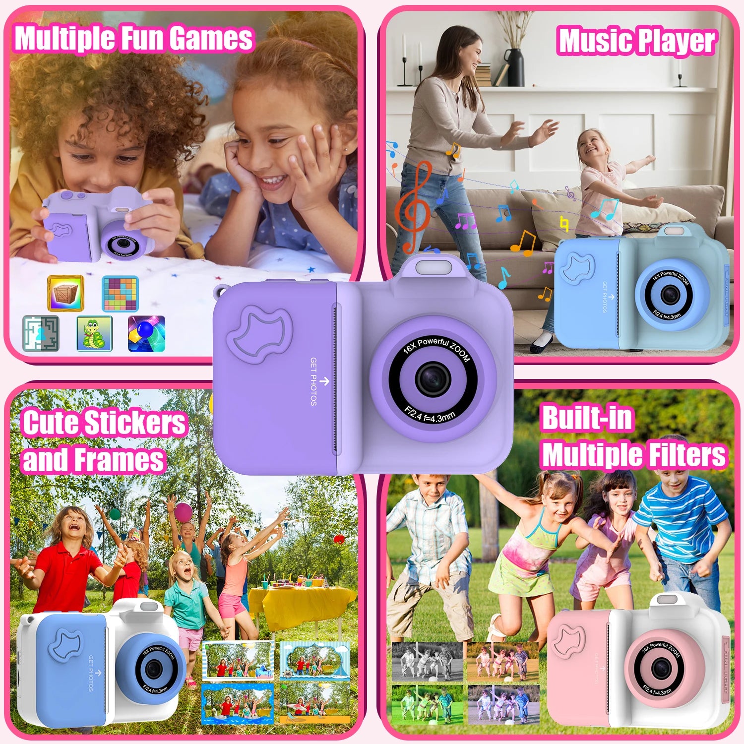 Children Camera Instant Print Camera For Kids Dual Lens Video Recording Photo Thermal Printing Mini Digital Camera With 32G Card
