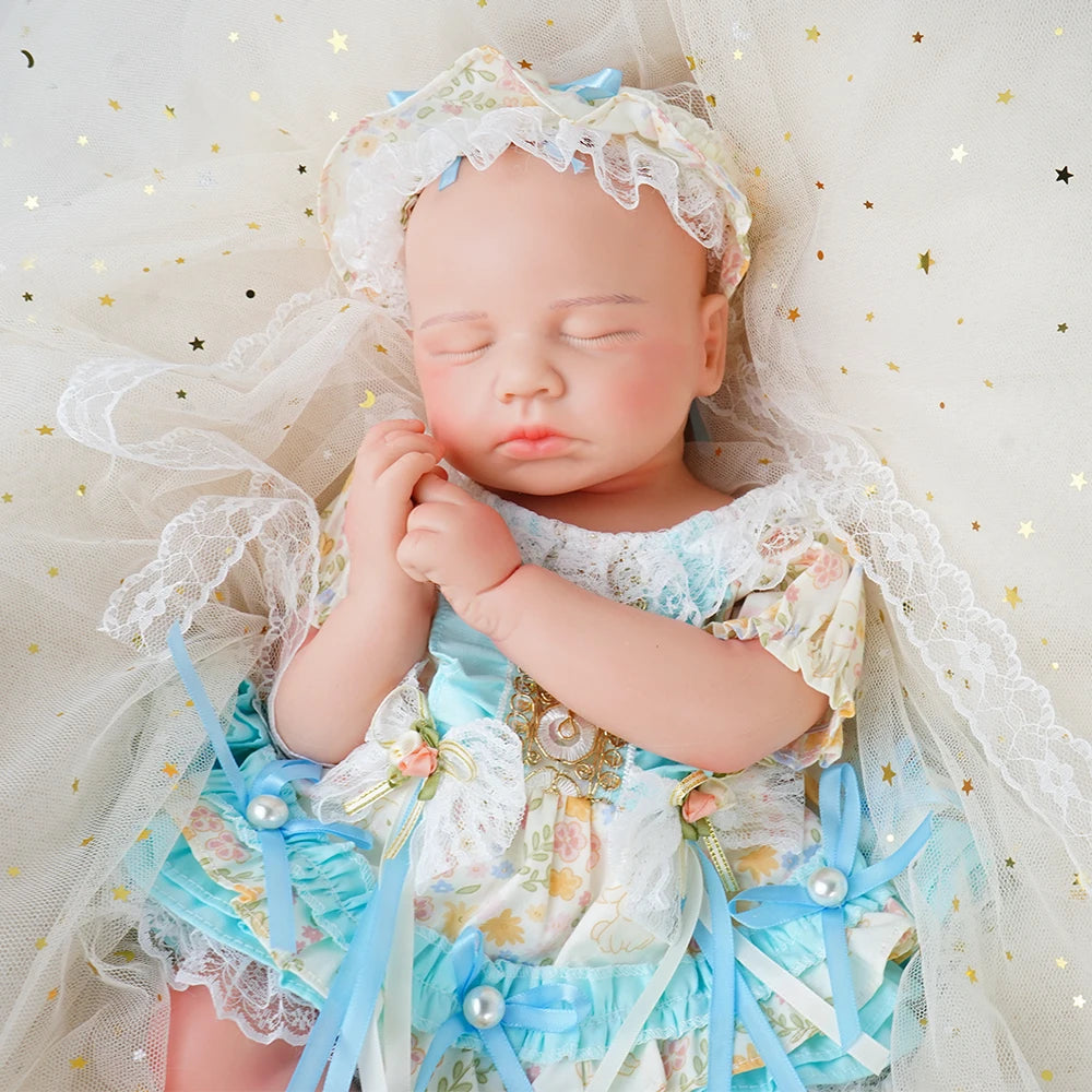 Full Body Silicone Reborn Baby Girl 18.9Inch Loulou 1:1 Lifelike Silicone Bebe Washable Newborn Dolls for Kids Teaching
