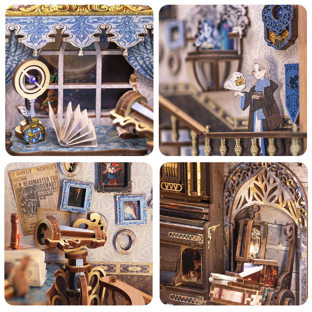 CUTEBEE Wooden Dollhouse Kit Miniature Doll House Kits Booknook Bookshelf Book Nook with Dust Cover Bookends Christmas Gift