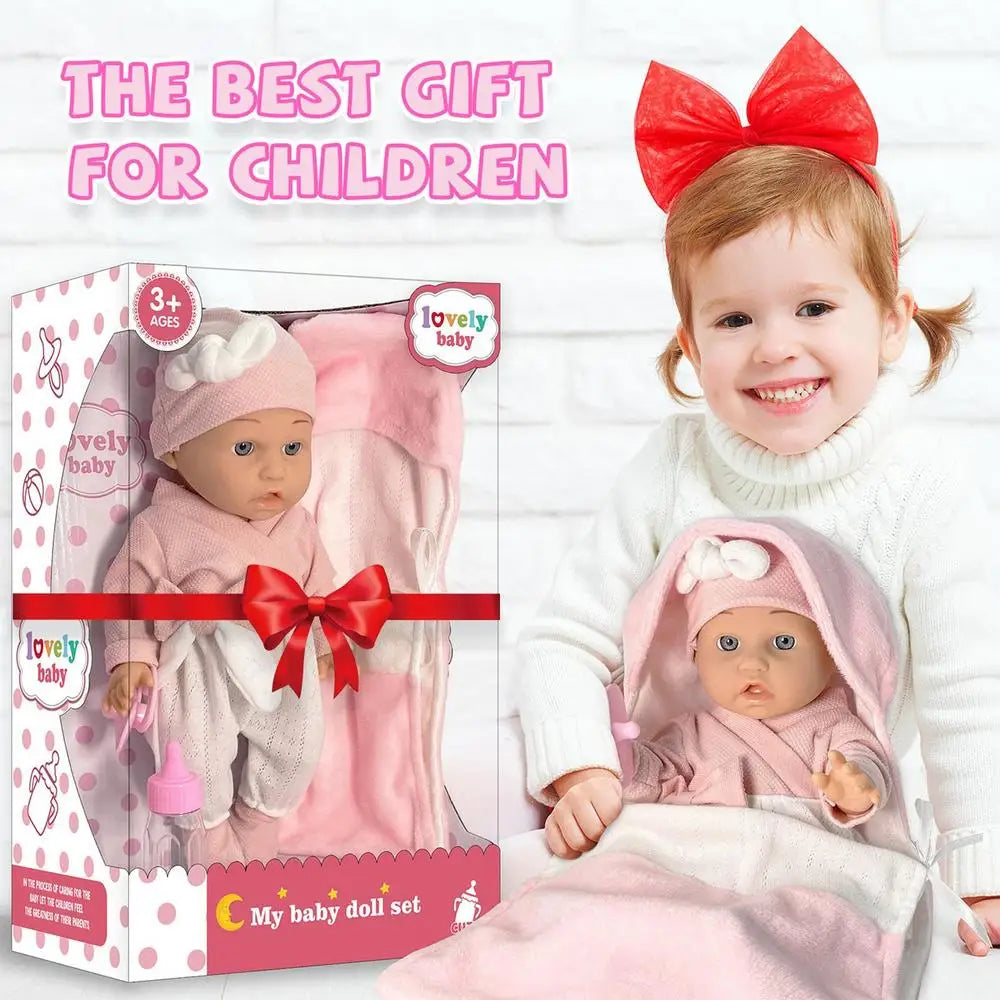 Reborn Doll Set Handbasket Reborn Doll Simulated Toddler Dolls Baby Doll Playset With Accessories Pink Pacifier Clothes Quilt