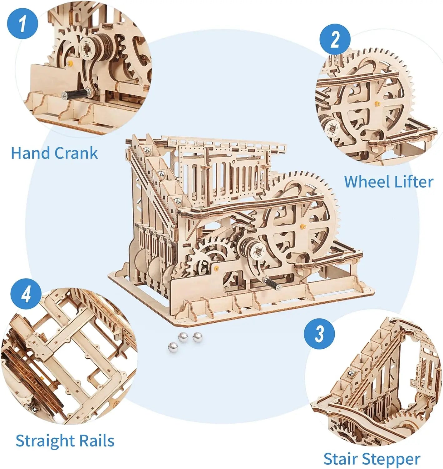 Robotime Rokr Marble Coaster 3D Puzzle Games Wooden Model Kits with Balls Wooden Construction Craft Toys for Kids and Adults