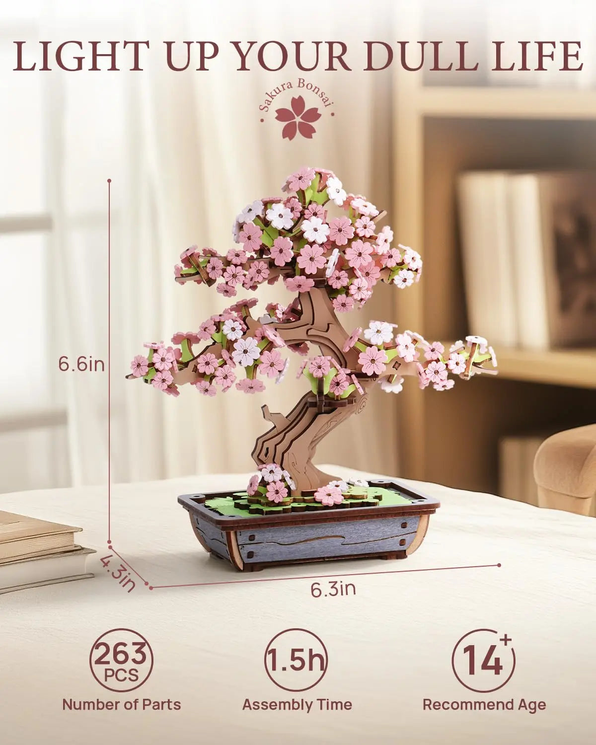 Robotime Rolife 3D Wooden Sakura Bonsai Puzzle Easy Assembly Evergreen Pine Bonsai Kit Christmas Gift for Family Home Decoration
