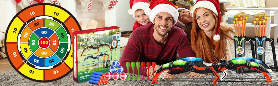VATOS 2X Bow Arrow + Guns Toy For Kids Night-Light Archery Stand Target Board Indoor Outdoor Game Toys Boys Girls Christmas Gift