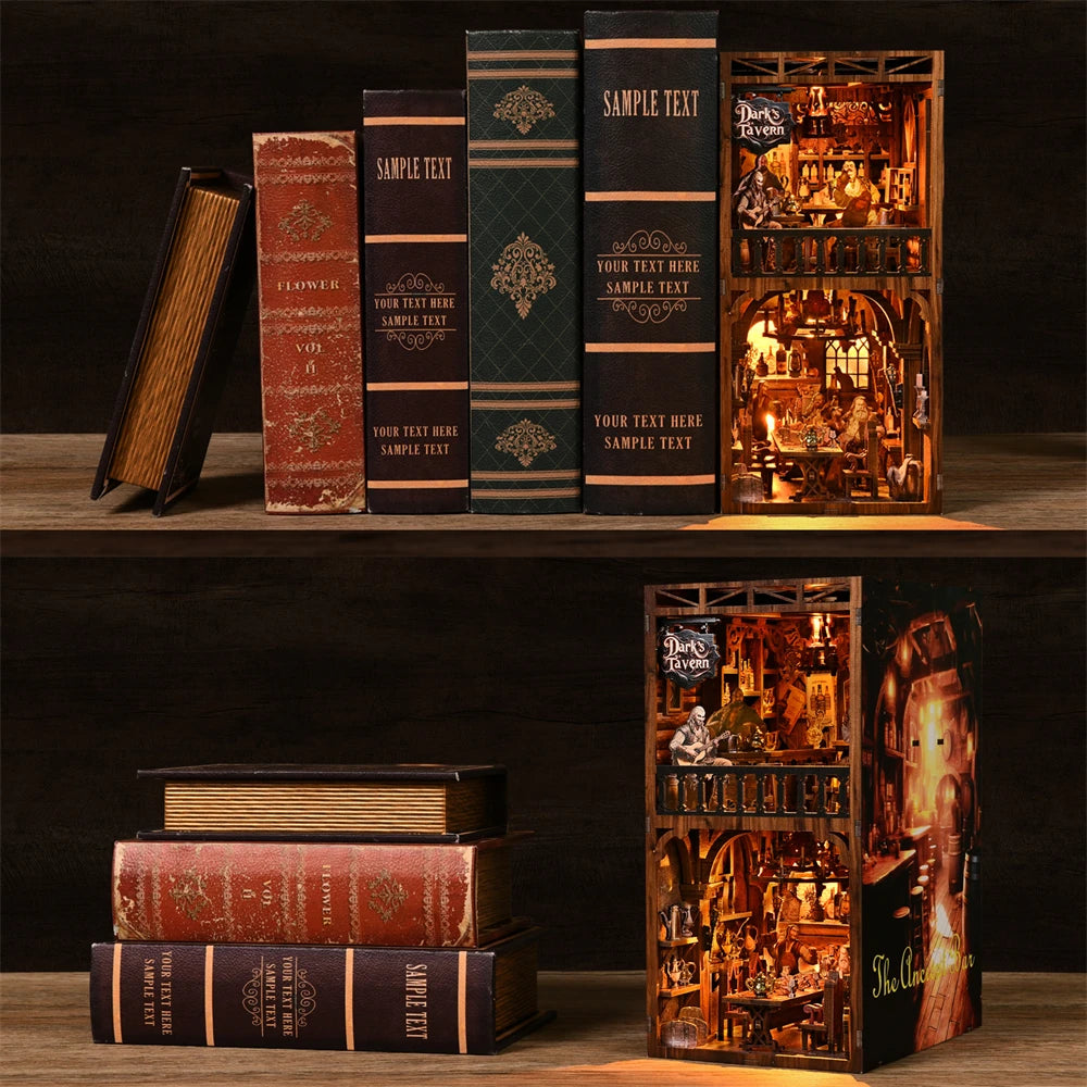 Book Nook Kit Sean's Bar DIY Wooden Puzzle Whiskey Bar Beer bar Bookshelf Dollhouse Model Bookend Building Home Decoration