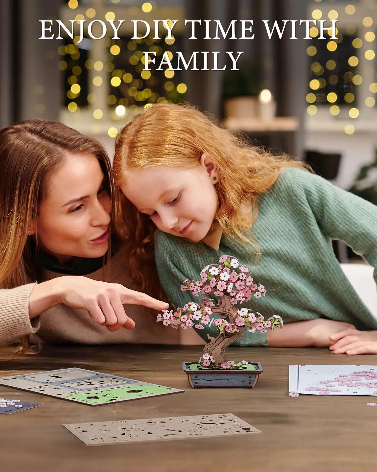 Robotime Rolife 3D Wooden Sakura Bonsai Puzzle Easy Assembly Evergreen Pine Bonsai Kit Christmas Gift for Family Home Decoration