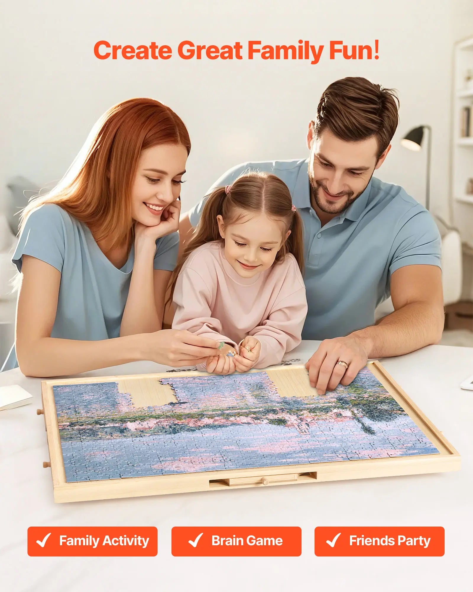 VEVOR 1000 Piece Rotating Puzzle Board with 5 Drawers  Portable Wooden Table Jigsaw Puzzle Accessories for Adults and Kids