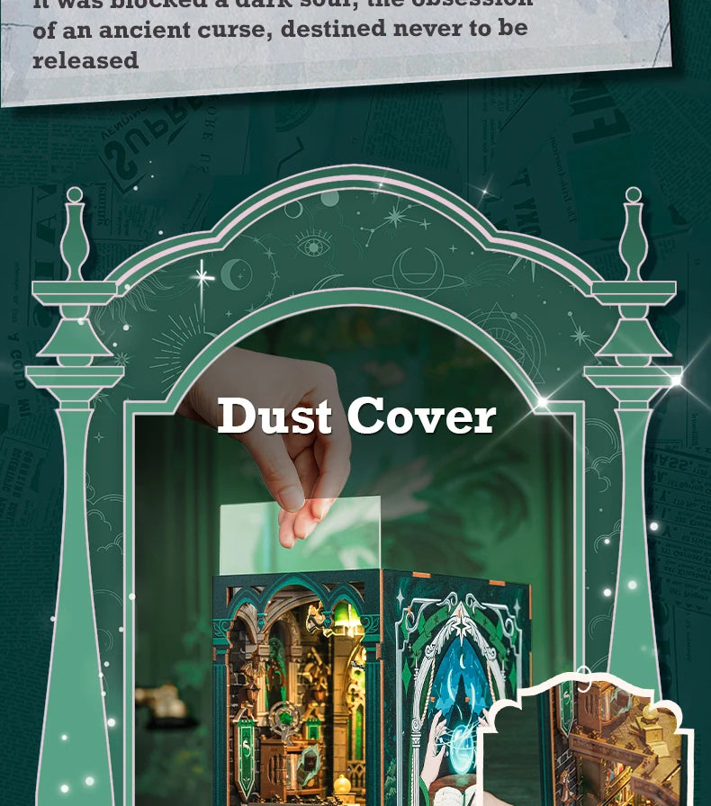 CUTEBEE Wooden 3D Puzzle DIY Book Nook Kit Miniature Dollhouse with Light Dust Cover Bookshelf Insert for Child Birthday Gift