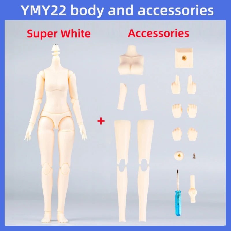 20cm 21cm YMY Body Super White Milk White Girl Body for Ob22, Ob24, Blyth, ICY, DBS, 1/6bjd Doll Head Movable Joint Doll Body