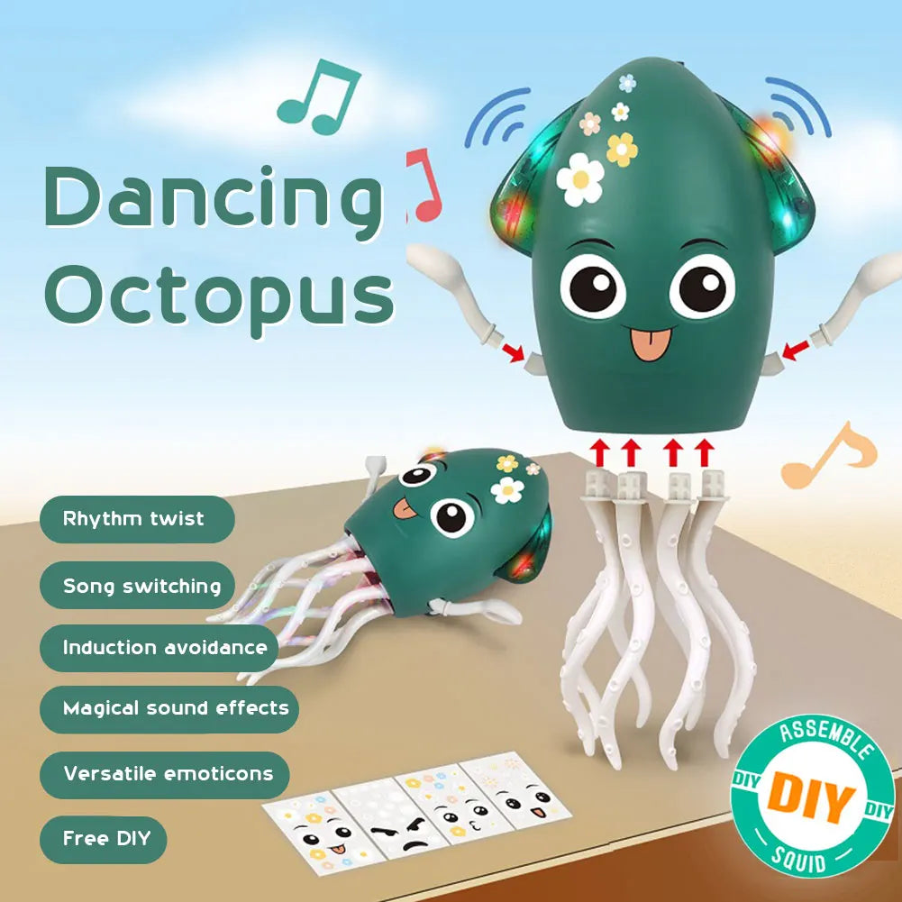 Dancing Funny Octopus Toy Smart Obstacle Avoidance Interactive Moving Toys Electronic Light Up Music Toys for Office Desk Decor