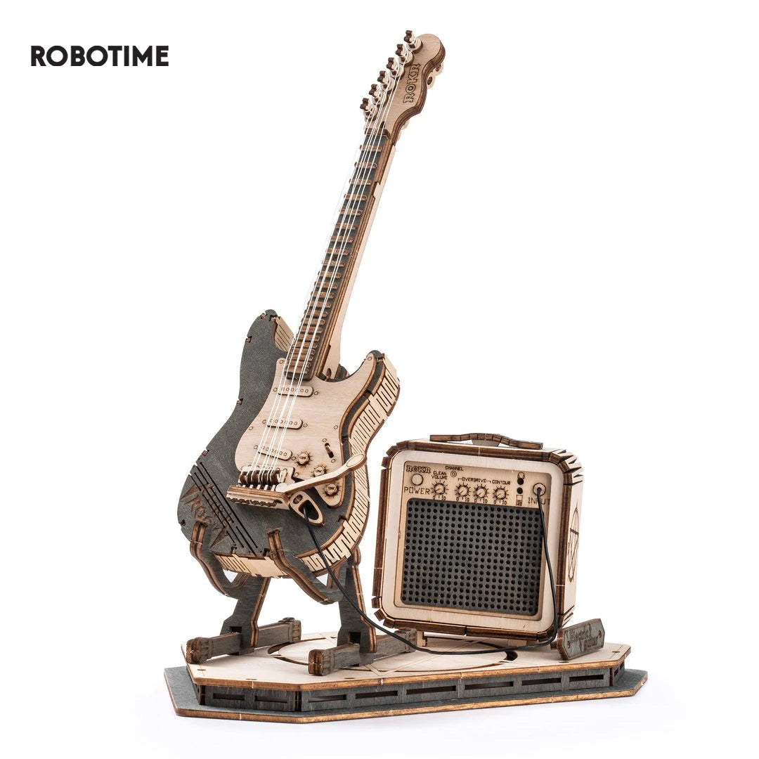 Robotime ROKR Electric Guitar 3D Wooden Puzzle for Kids Adults Assembly Creative Toys Building Block Set for Christmas Gifts
